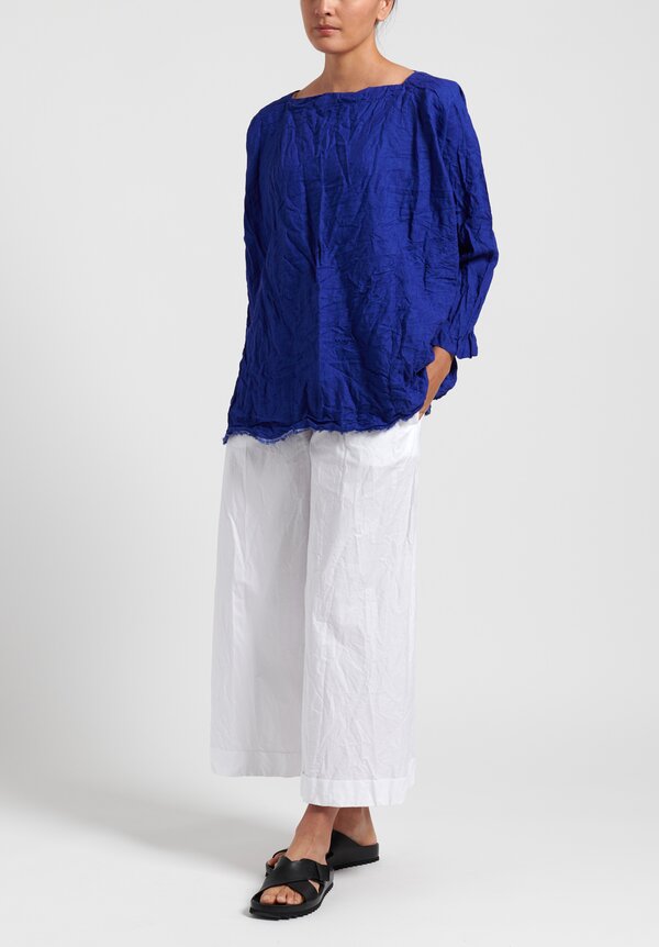 Daniela Gregis Oversized Linen Square Neck Shirt in Electric Blue ...