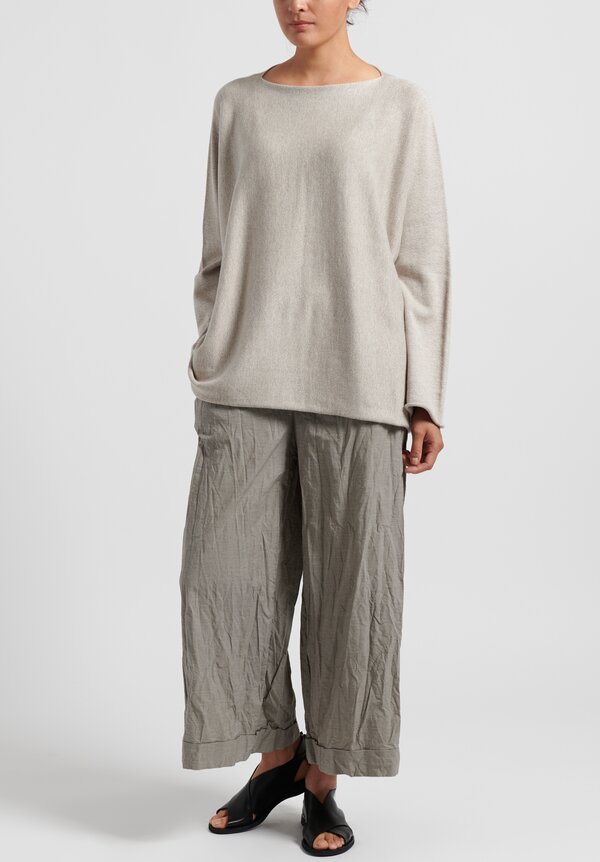 Daniela Gregis Washed Cotton Houndstooth Wide Leg Pants in Natural	