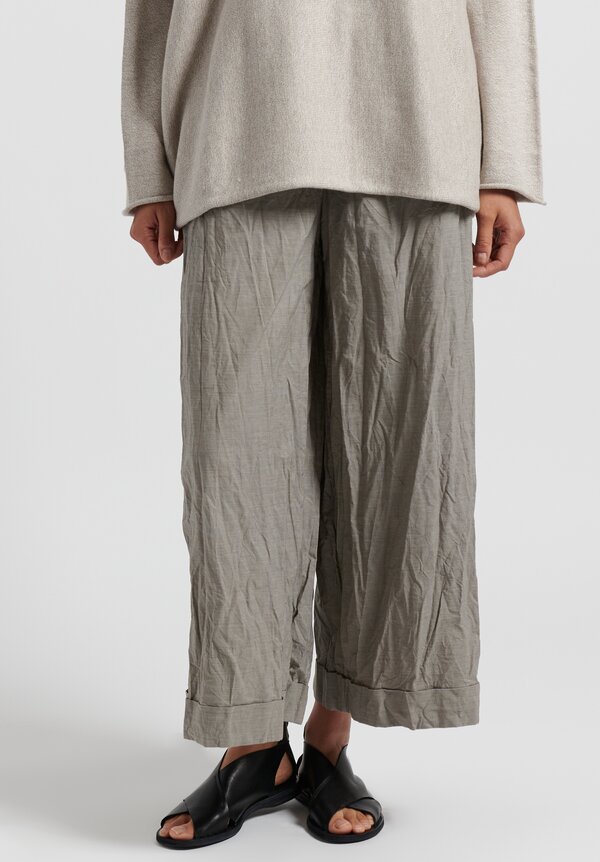 Daniela Gregis Washed Cotton Houndstooth Wide Leg Pants in Natural	