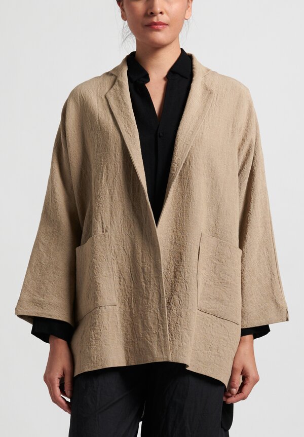 Daniela Gregis Linen Oversize Textured Peony Jacket in Natural	