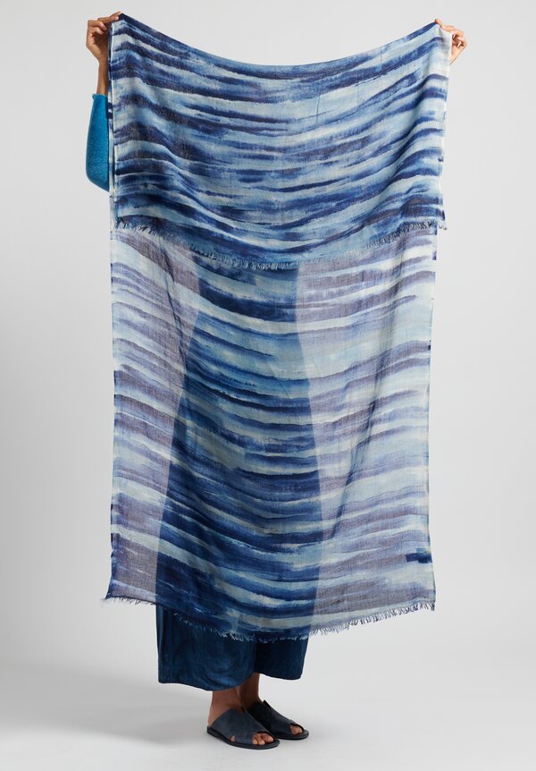 f Cashmere Baker Hand Painted Scarf in Blue	