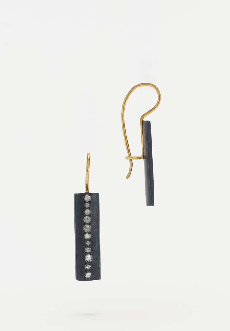 TAP by Todd Pownell 18k, Oxid Silver, Long Concave Rectangles with Inverted Diamonds	