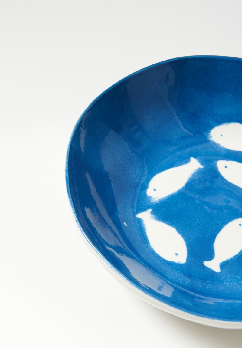 Bertozzi Handmade Painted Porcelain Shallow Bowl in Blu	