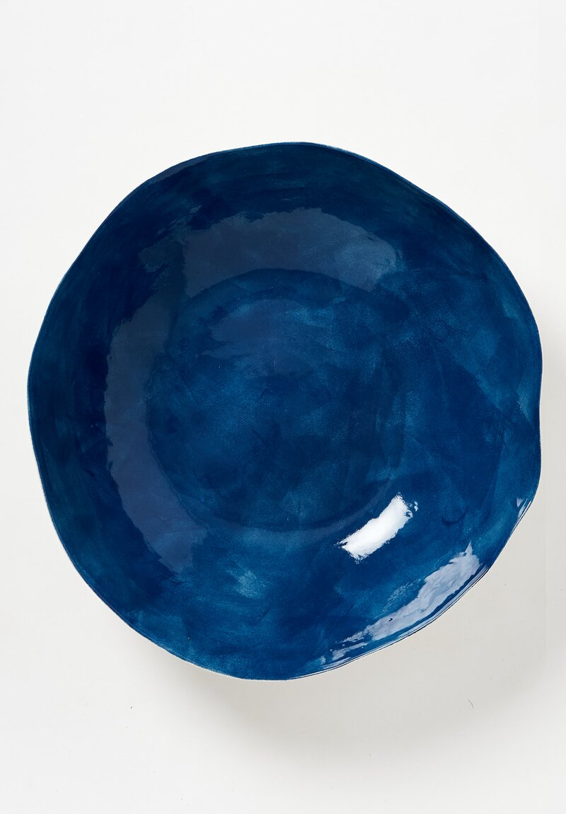 Bertozzi Handmade Porcelain Solid Interior Large Serving Bowl in Blue
