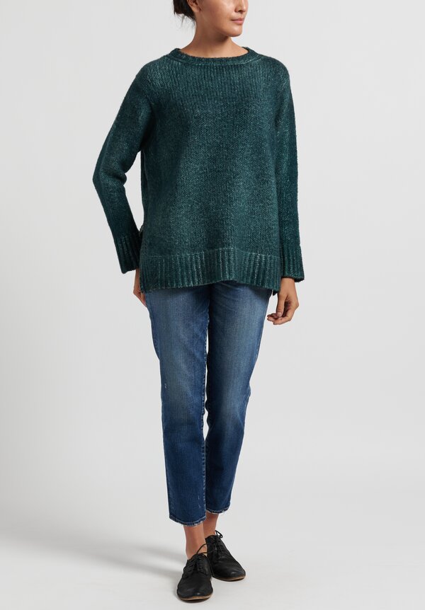 Avant Toi Medium Weight Side Slit Sweater in Pavone	
