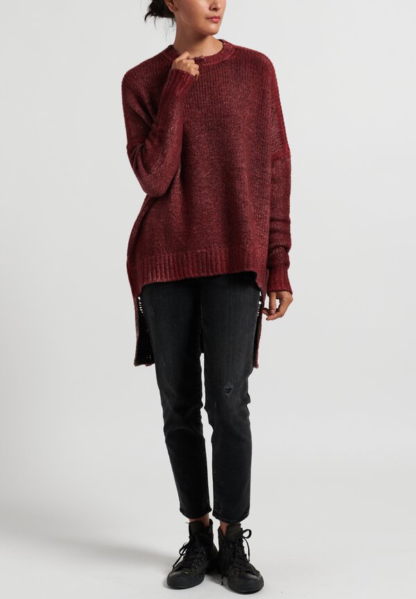 Avant Toi Oversized Sweater with Distressed Back in Wine	