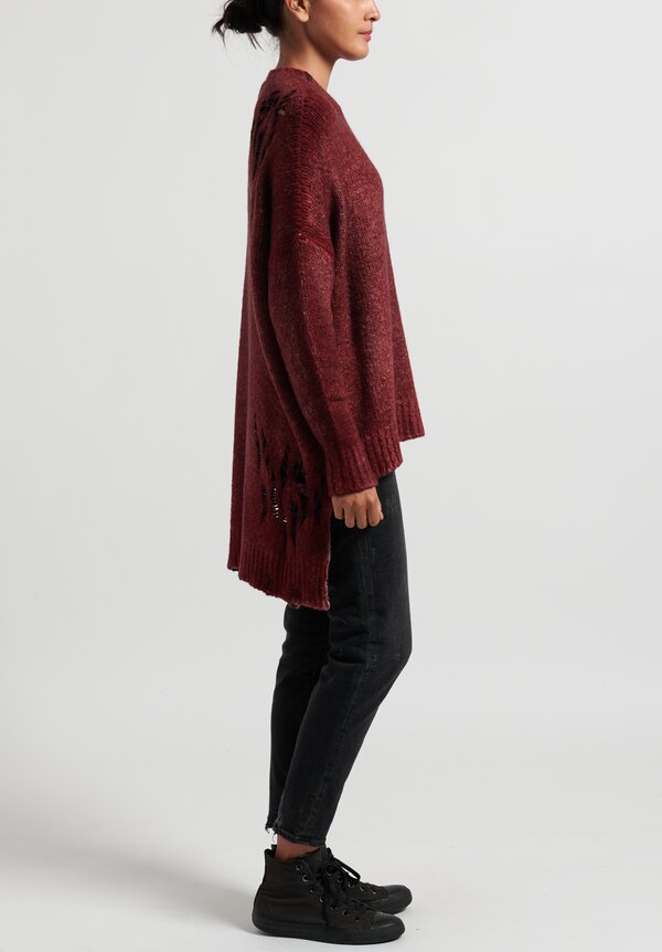 Avant Toi Oversized Sweater with Distressed Back in Wine	