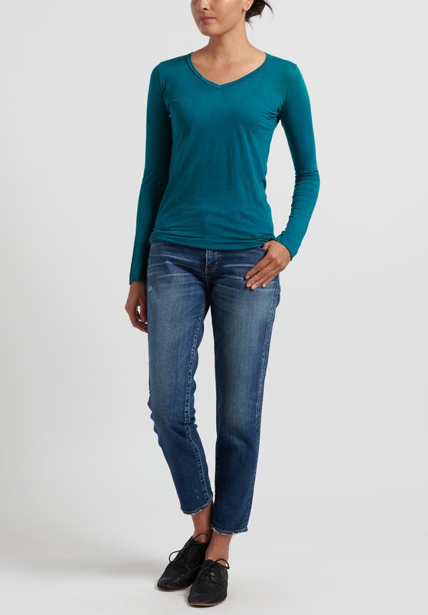 Avant Toi Lightweight Knitted Long Sleeve T-Shirt in Pavone	