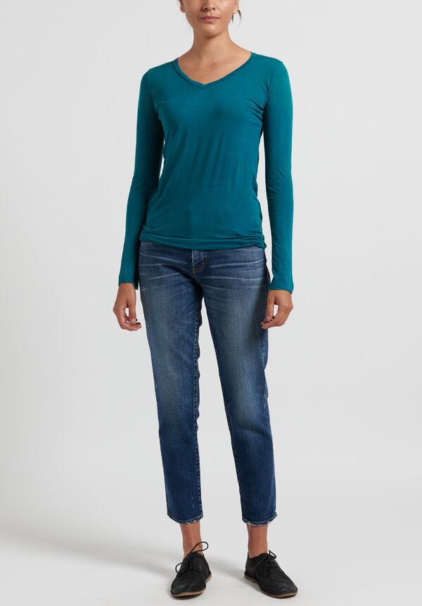 Avant Toi Lightweight Knitted Long Sleeve T-Shirt in Pavone	