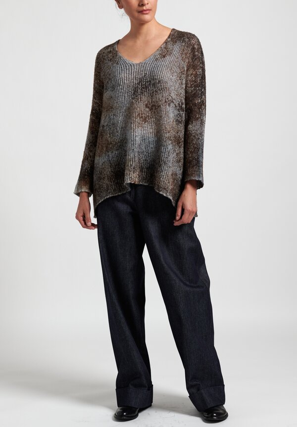 Avant Toi Loose Knit Oversized V Neck Sweater in Suede/ Carruba
