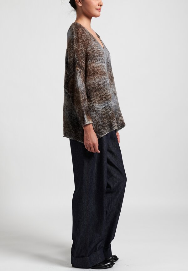 Avant Toi Loose Knit Oversized V Neck Sweater in Suede/ Carruba