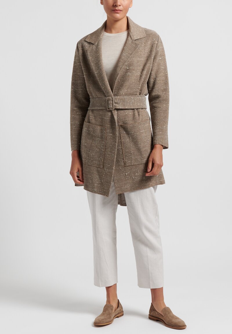 Linen/Silk Tramato Stitch Belted Jacket in Natural	