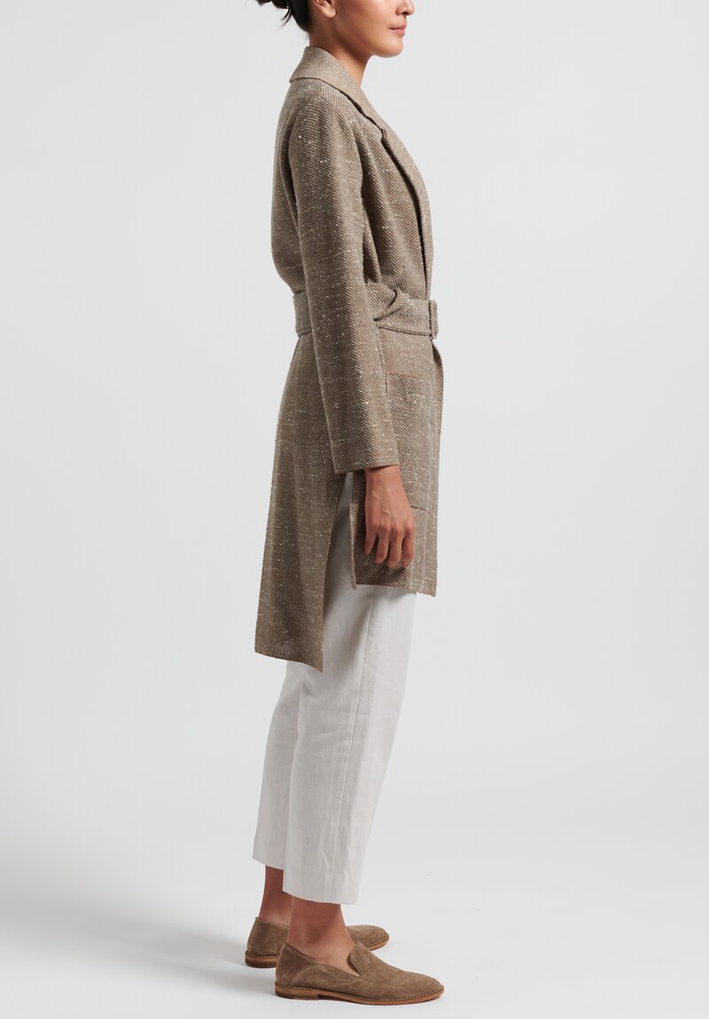 Linen/Silk Tramato Stitch Belted Jacket in Natural	