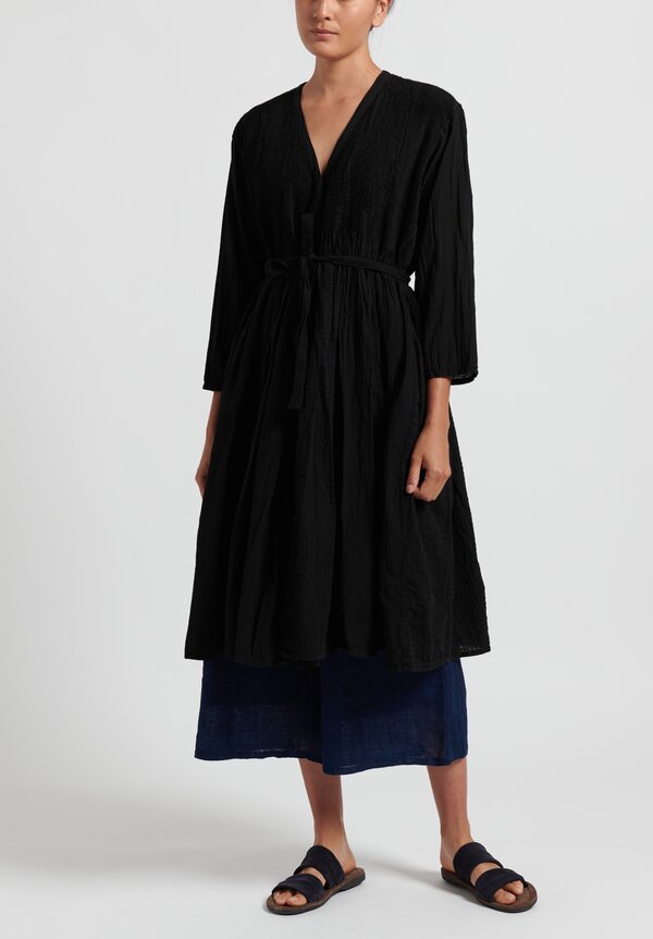 Maison de Soil Cotton/ Linen Mini Pintuck Wrap Dress in Black	