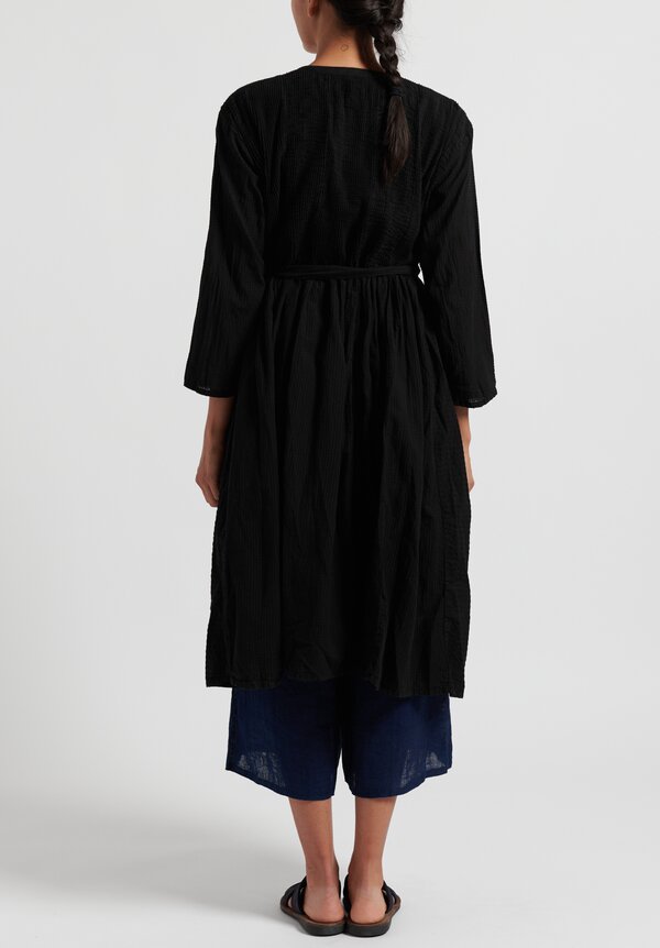 Maison de Soil Cotton/ Linen Mini Pintuck Wrap Dress in Black	