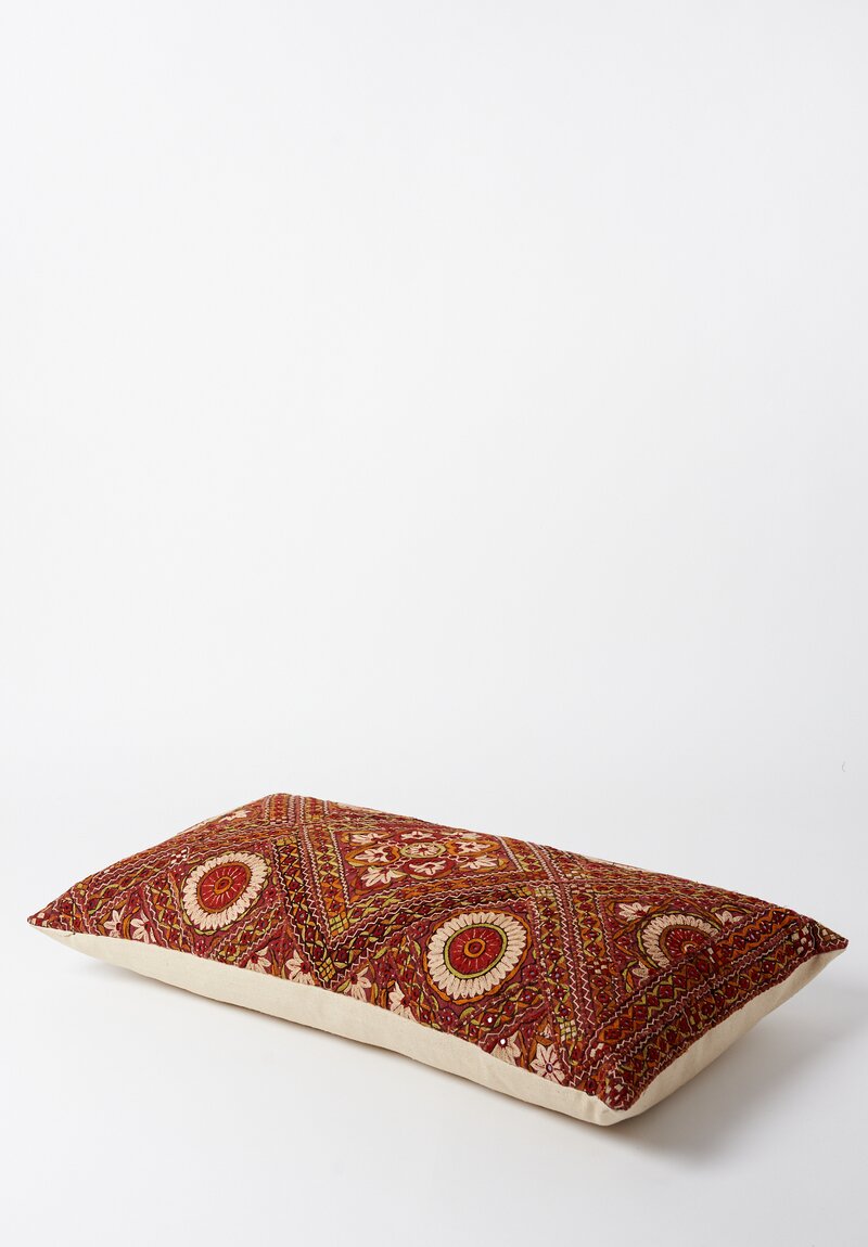 Shobhan Porter Long Embroidered Mirror Indian Pillow Red/ Orange I	
