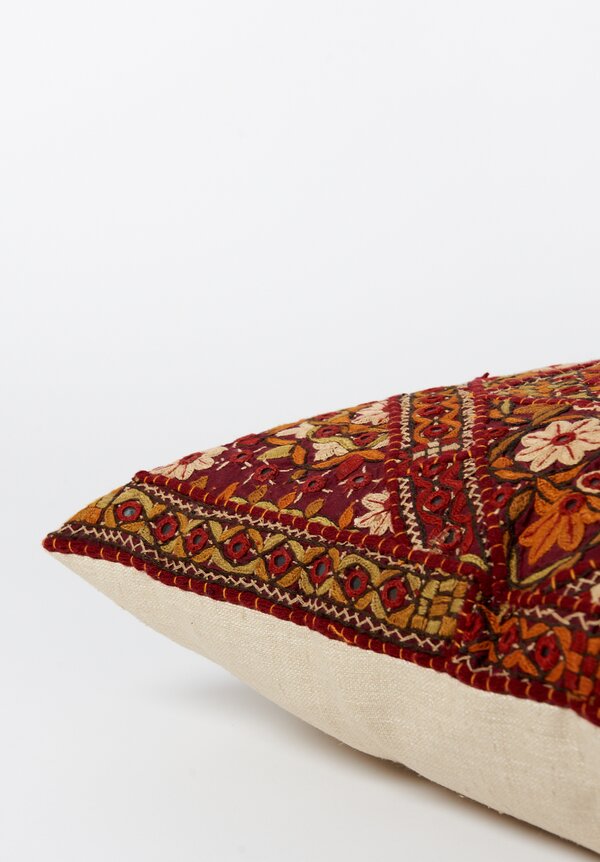 Shobhan Porter Square Embroidered Mirror Indian Pillow Deep Red	