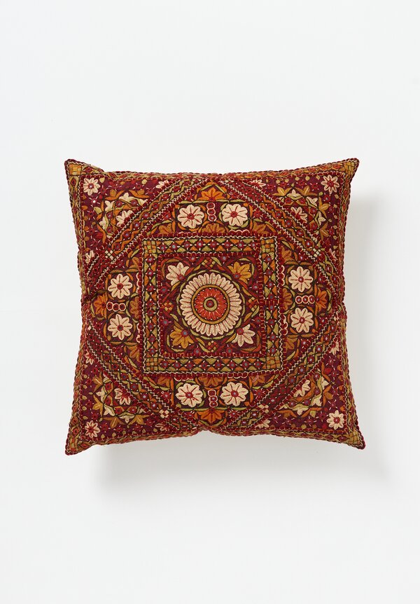 Shobhan Porter Square Embroidered Mirror Indian Pillow Deep Red	