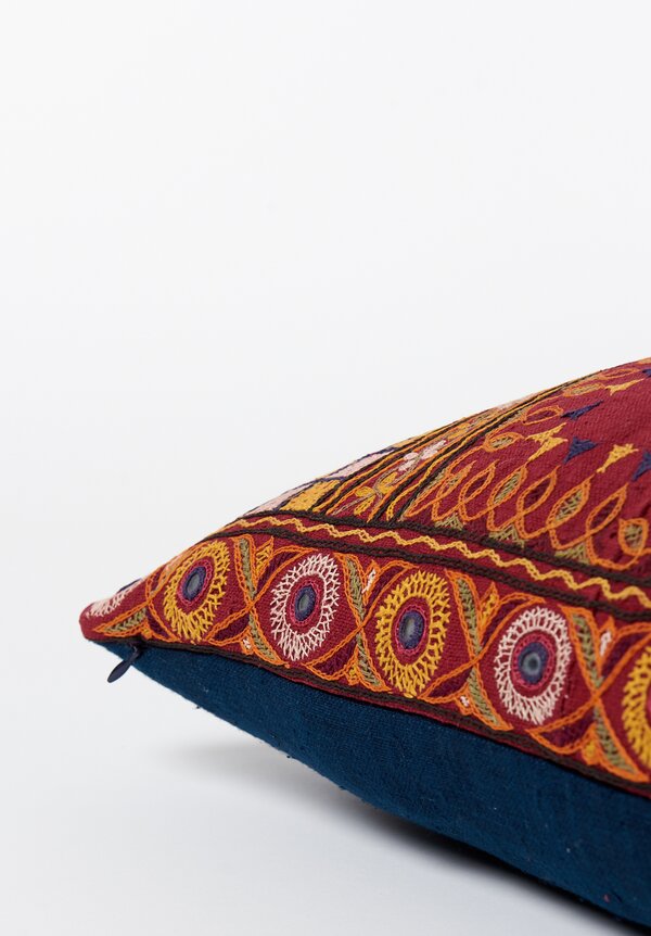 Shobhan Porter Square Hand Embroidered Indian Pillow Red/ Blue	