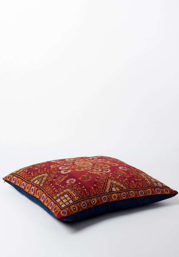 Shobhan Porter Square Hand Embroidered Indian Pillow Red/ Blue	