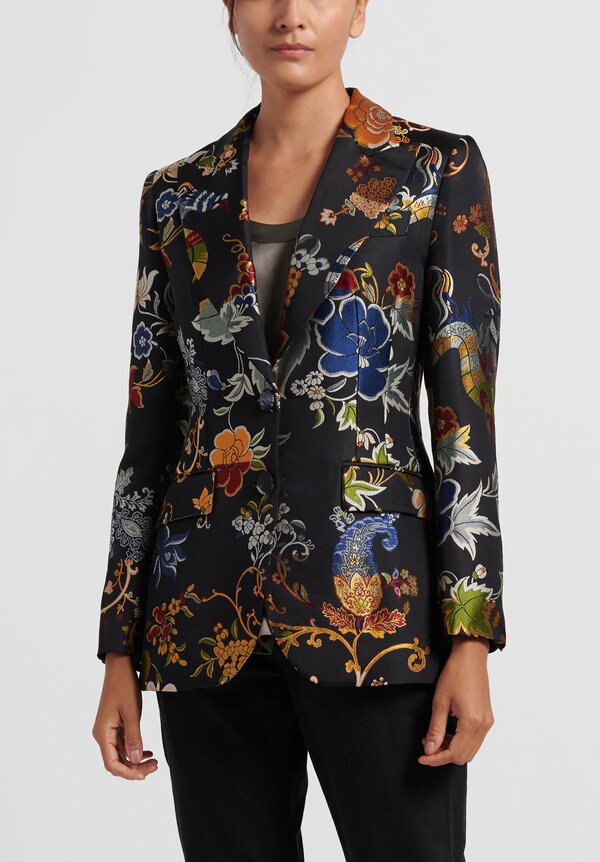 Etro Floral Brocade Fitted Jacket	in Black