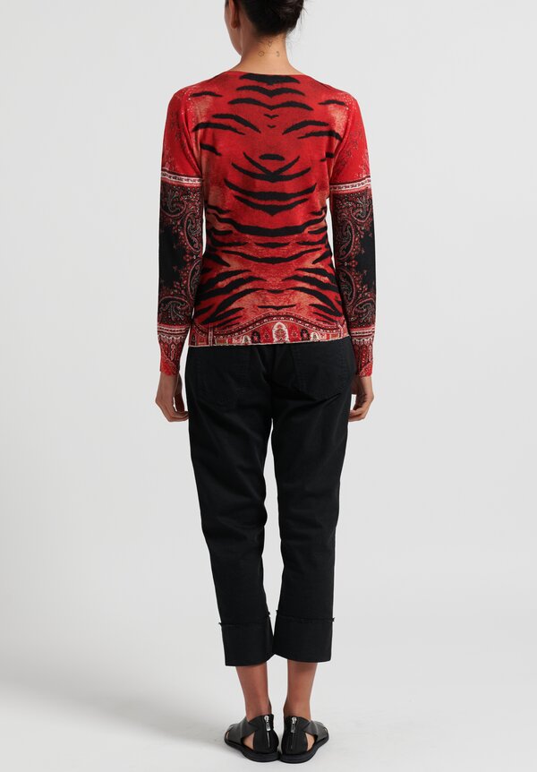 Etro V-Neck Paisley Silk and Cashmere Sweater in Red	