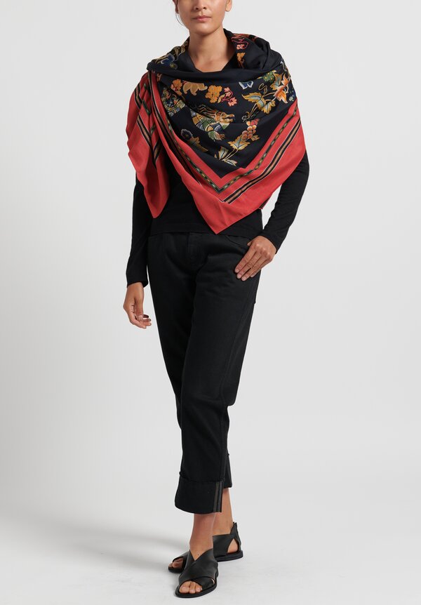 Etro Embroidered Floral Dragon Scarf in Black