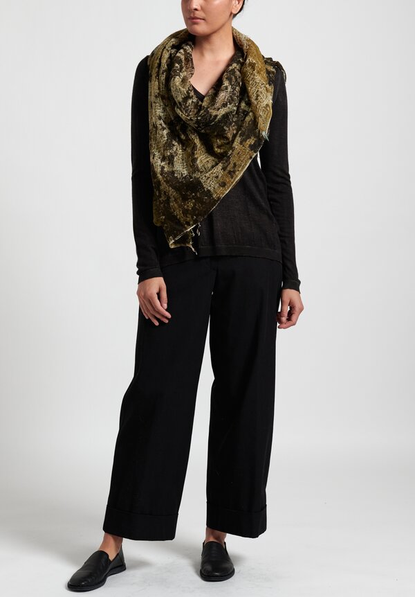 Avant Toi Cashmere Distressed Print Scarf in Olive	
