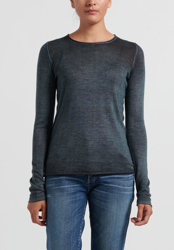 Avant Toi Cashmere/ Silk Lightweight Fitted Rolled Hem Sweater in Stone	