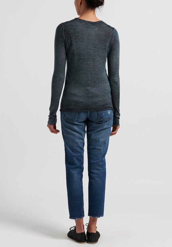 Avant Toi Cashmere/ Silk Lightweight Fitted Rolled Hem Sweater in Stone	