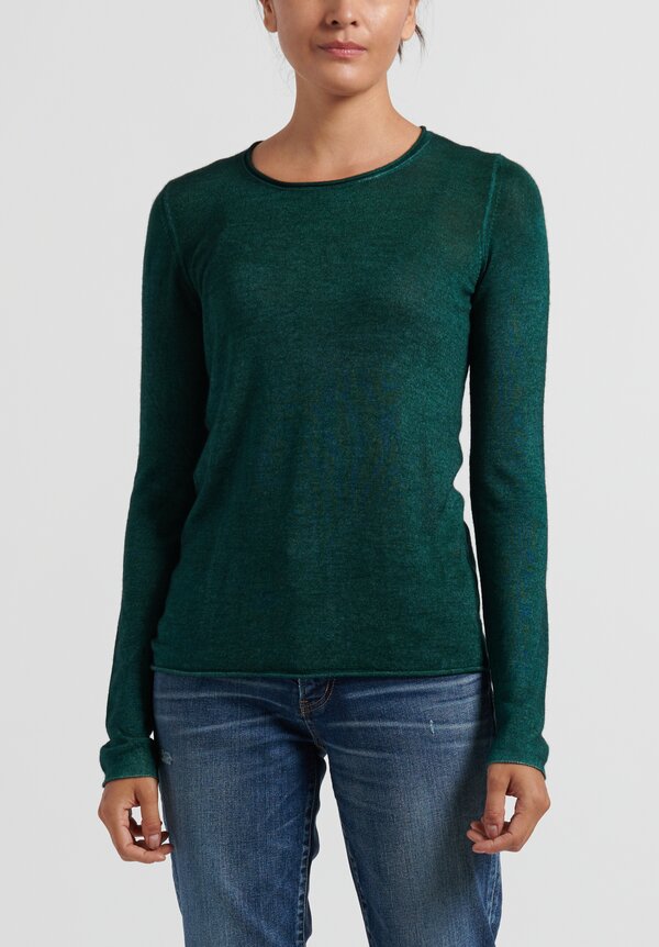 Avant Toi Cashmere/Silk Lightweight Fitted Rolled Hem Sweater in Pavone	