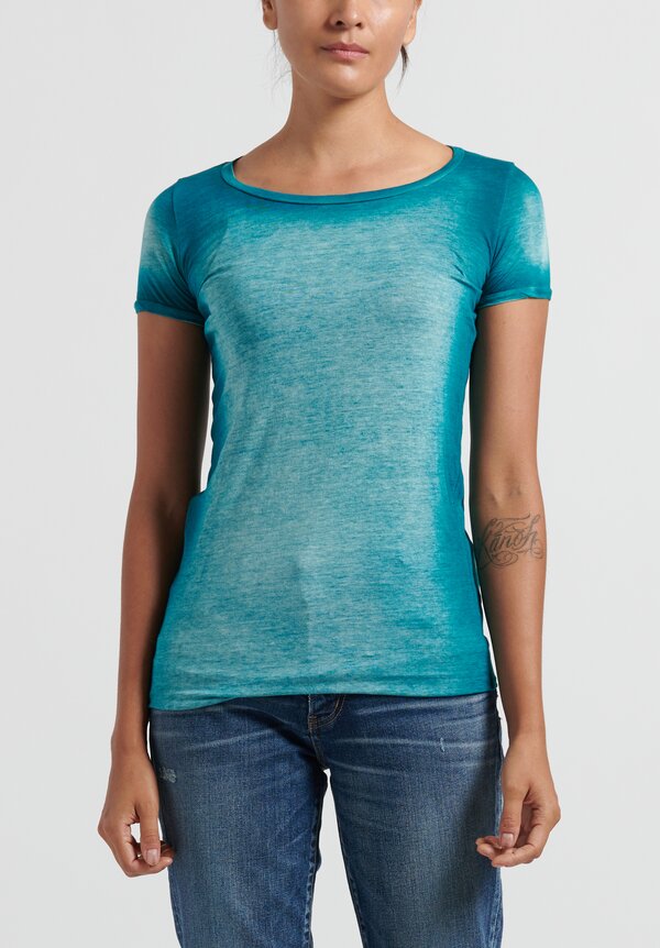 Avant Toi Cotton Ombre Hand-Painted Crew Neck T-Shirt in Pavone	