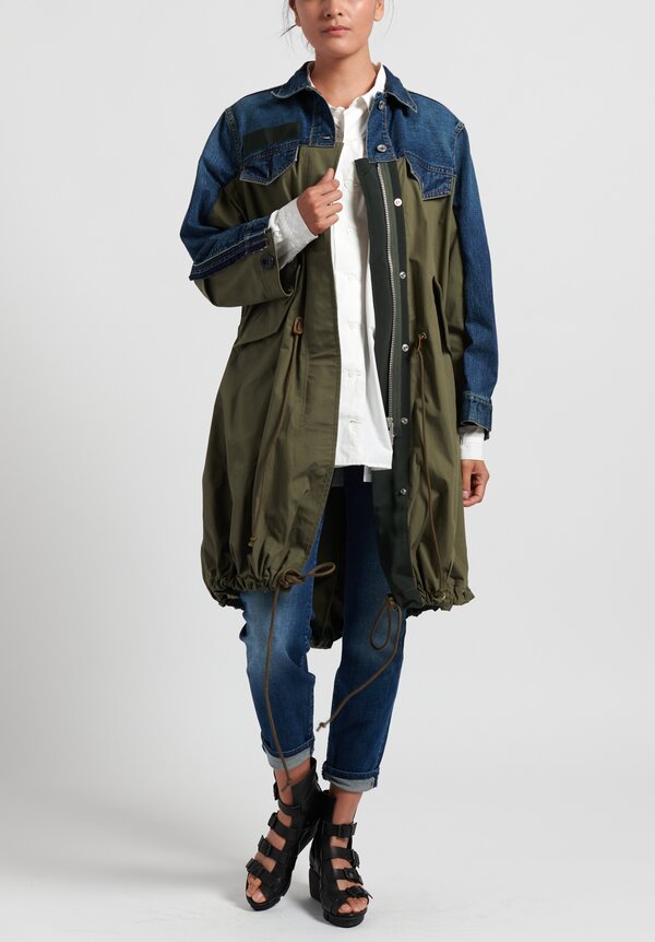 Sacai Denim x Mods Coat in Blue/ Khaki	