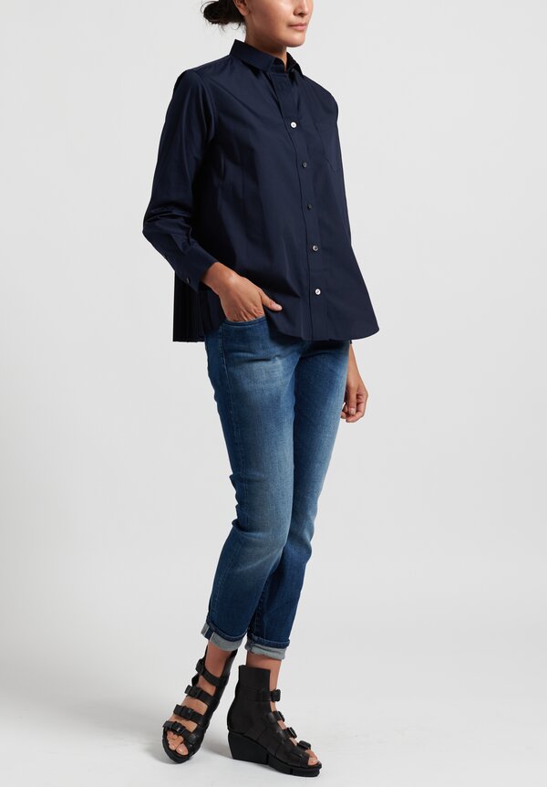 Sacai Cotton Poplin Pleated Back Shirt in Navy | Santa Fe Dry