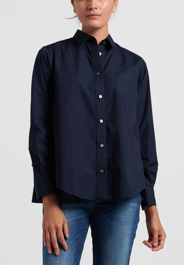 Sacai Cotton Poplin Pleated Back Shirt in Navy | Santa Fe Dry