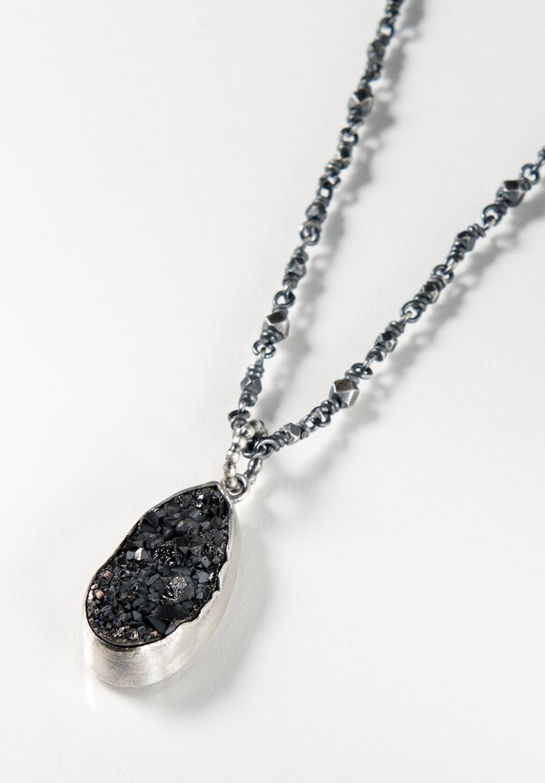 Miranda Hicks Black Druzy Long Mineral Necklace	