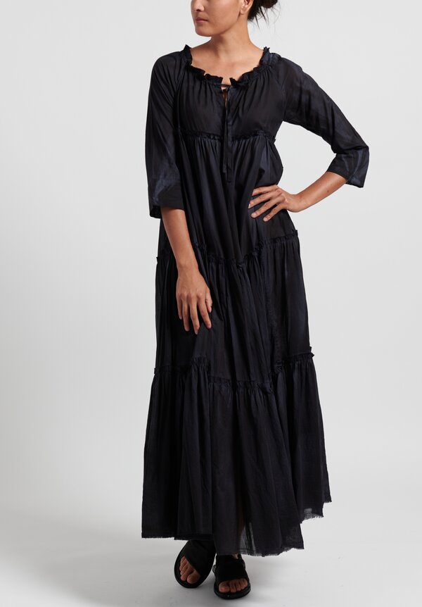 Gilda Midani Cotton Solid Dyed Paysanne Dress in Black	