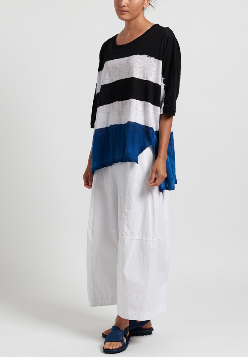 Gilda Midani Pattern Dyed Short Sleeve Super Tee in Stripes Black + Klein + White	