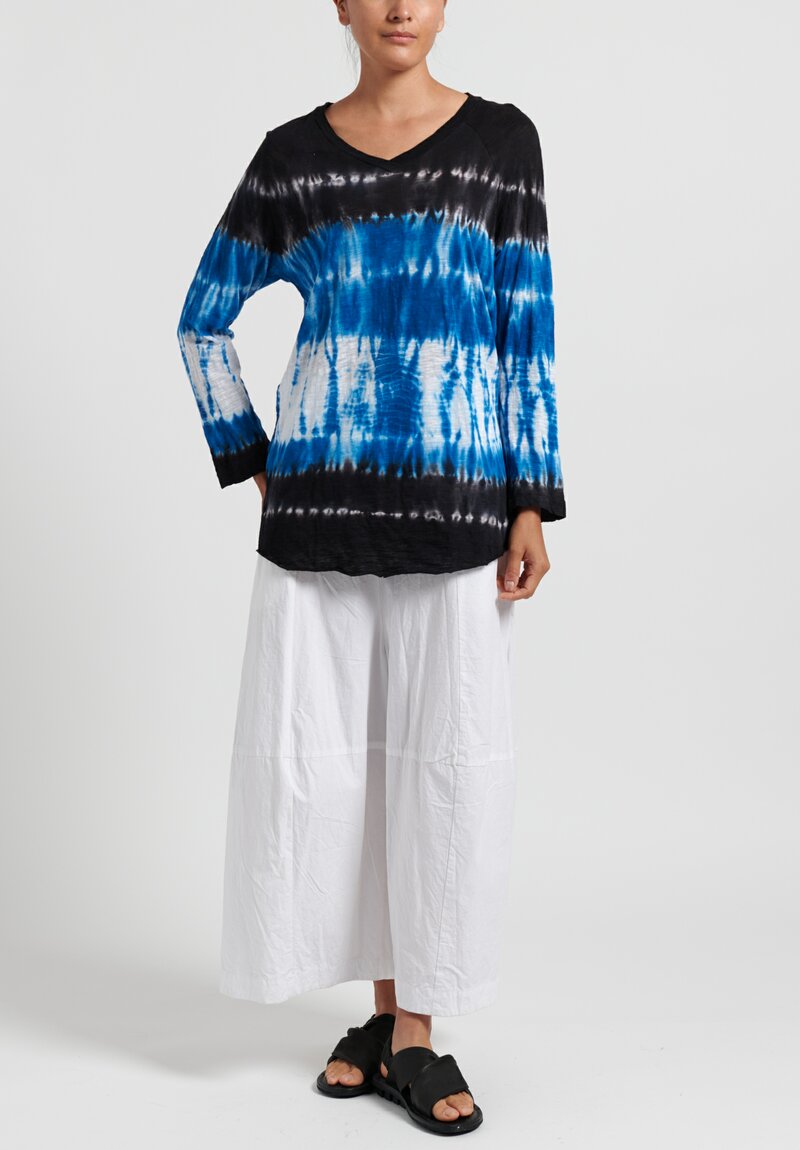 Gilda Midani Pattern Dyed V-Neck Tunic Long Sleeve in Blue Row	
