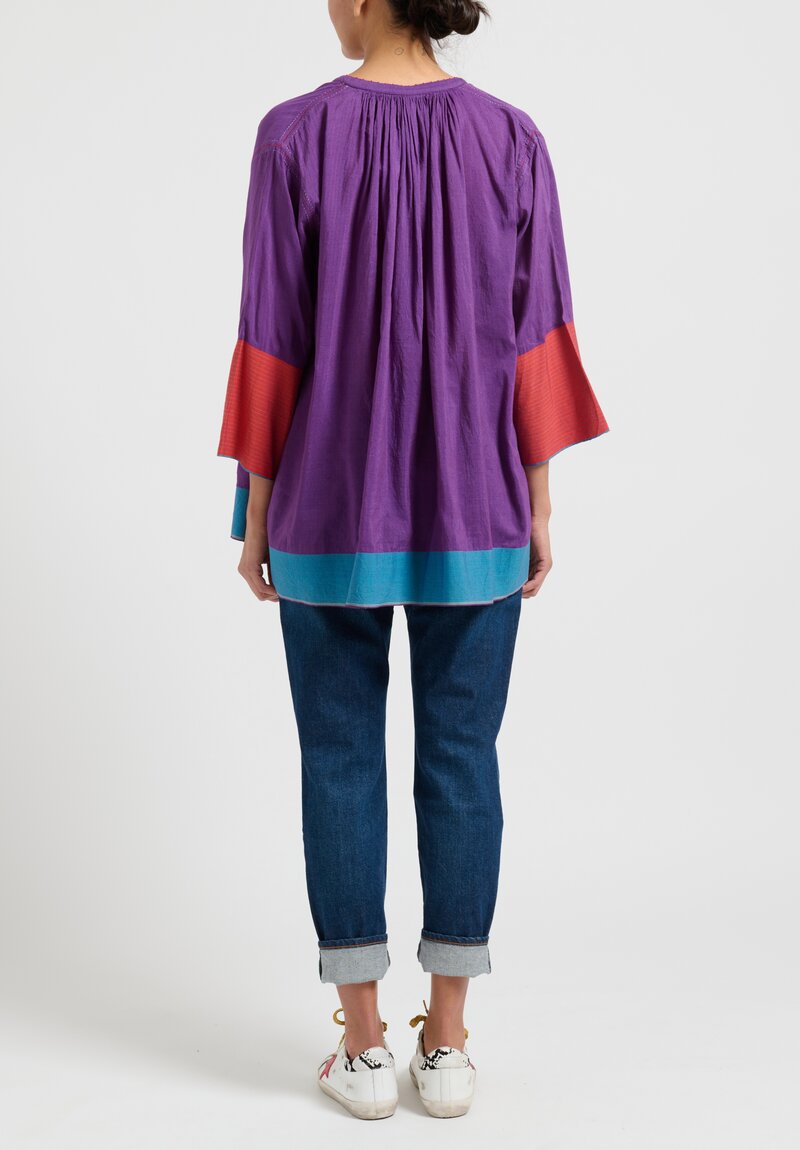 Pero Cotton/ Silk Color-Block Gathered Top in Purple	