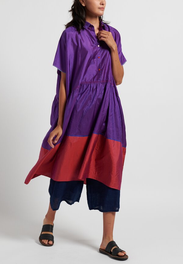 Pero Silk Oversize Color-Block Dress in Purple	