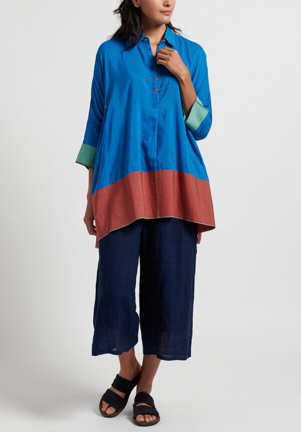 Pero Cotton/ Silk Color-Block Tunic in Blue	