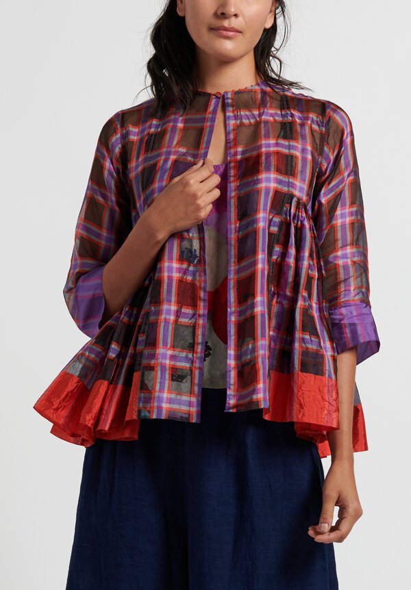 Péro 2-Piece Plaid Gathered Top in Purple/ Red	