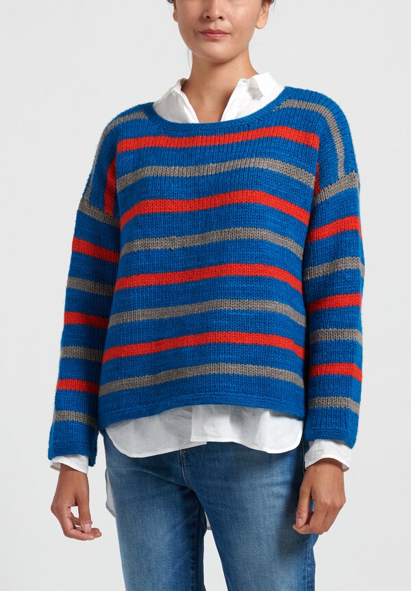 Pero Wool Crewneck Striped Sweater in Blue/ Red	