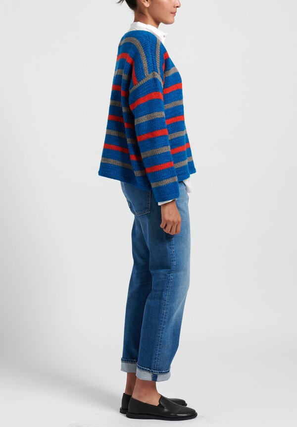 Pero Wool Crewneck Striped Sweater in Blue/ Red	