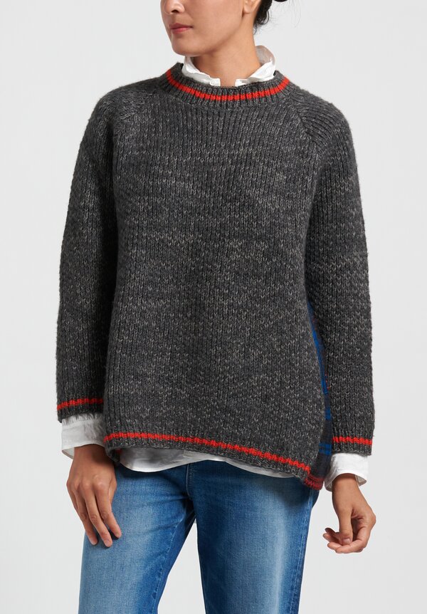 Pero Wool Sweater with Plaid Back in Grey	
