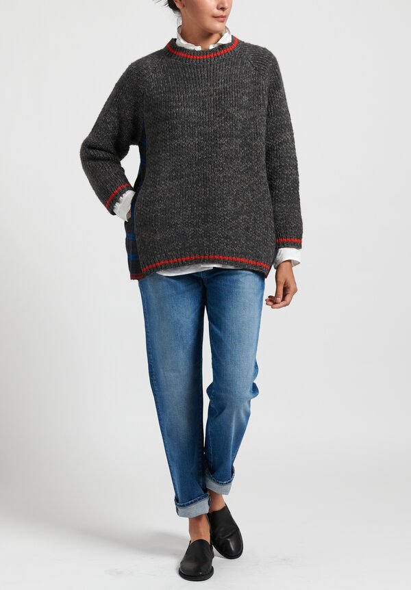 Pero Wool Sweater with Plaid Back in Grey	