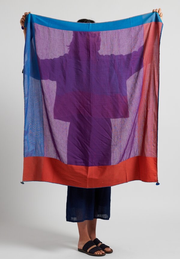 Pero Cotton/ Silk Multicolor Border Scarf Purple Multi	