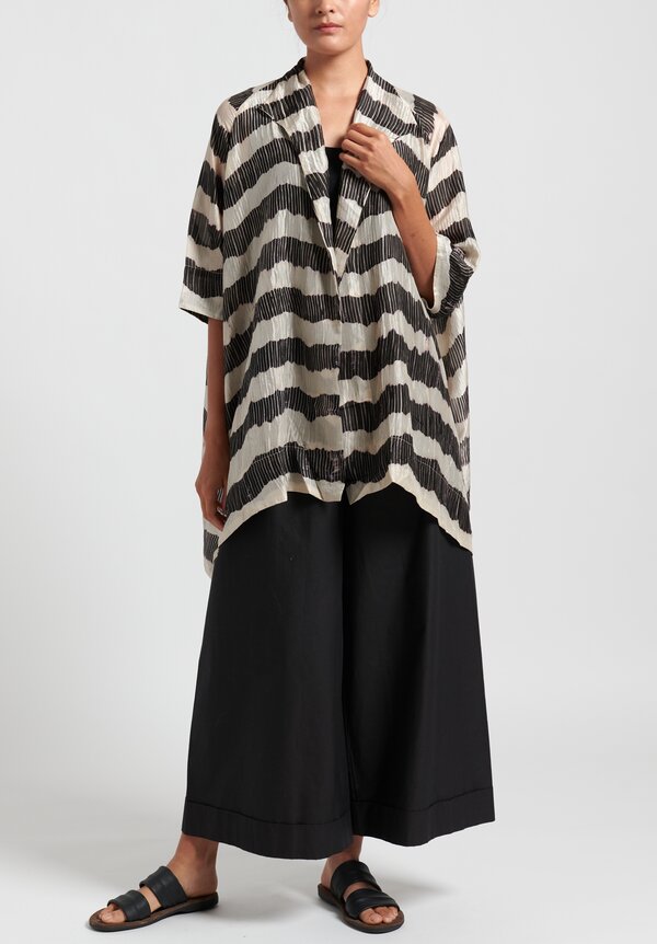 Yavi Silk Lightweight Kimono in Black/ Grey Stripes	