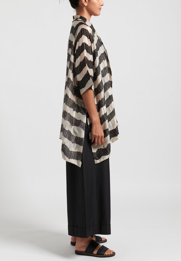 Yavi Silk Lightweight Kimono in Black/ Grey Stripes	